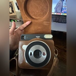 Instax Camera with Brown Leather Case